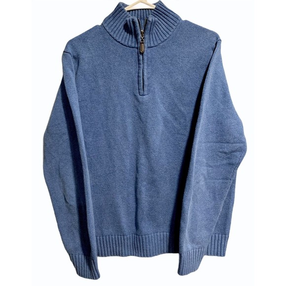 L.L. LL Bean Sweater Blue 1/4 Zip Mock Neck Cotton Pullover Men's Medium M‎ - Picture 1 of 7